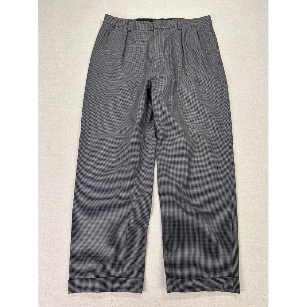 Polo Ralph Lauren Mens 34 Houndstooth Pleated Cuffed Cotton Trousers Pants